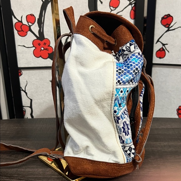 Boho Blue Patterned Suede-Trim Backpack - Unbranded main image 9